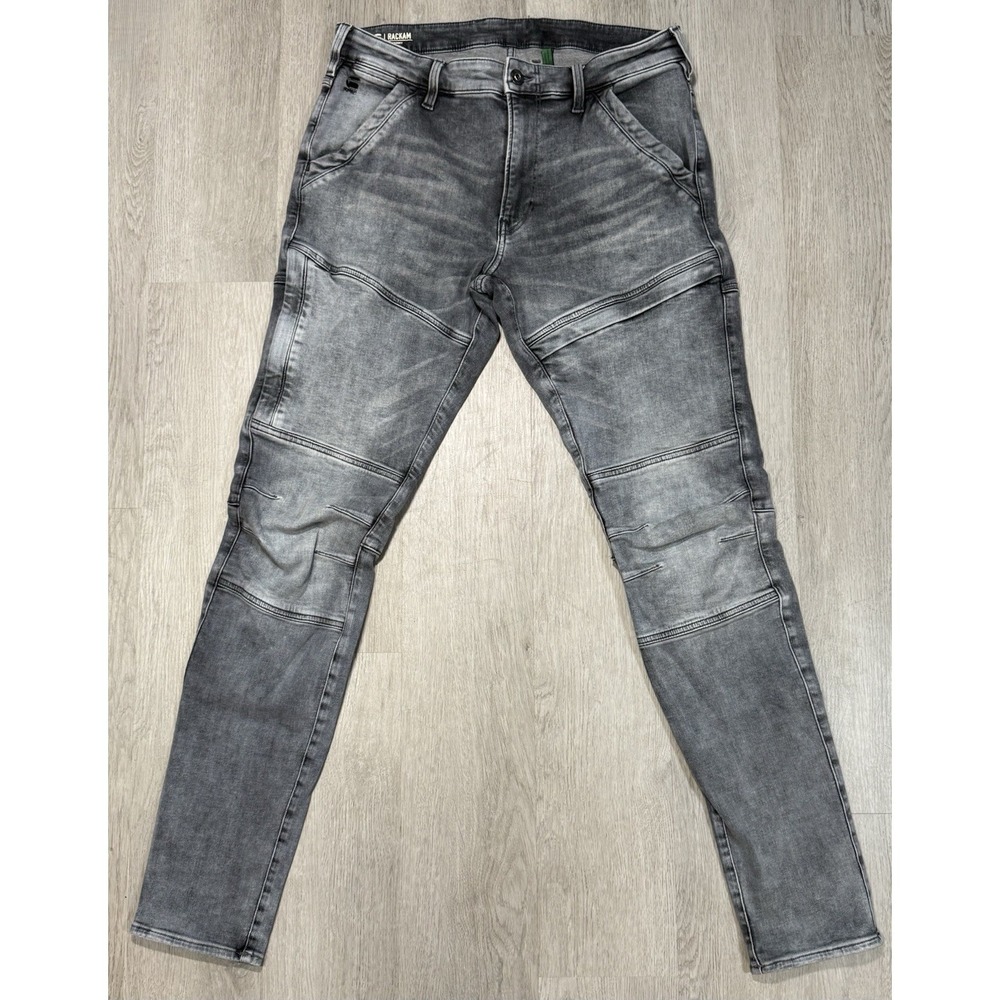 G Star Raw 3D Skinny Jeans Men's Size 34x34 Moto Biker Rackam Utility Light Gray